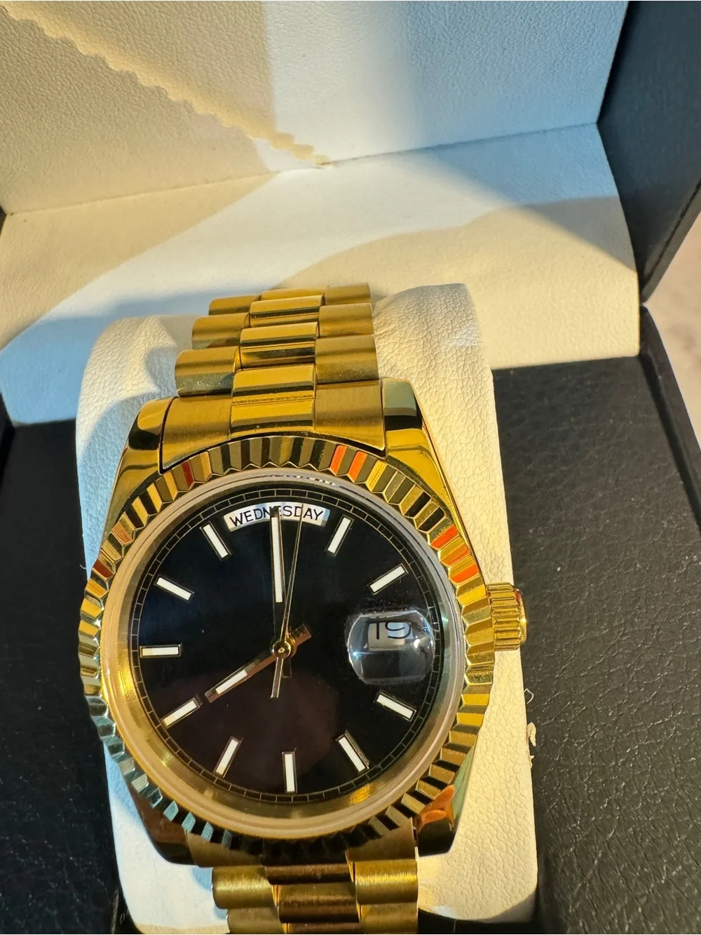 Custom Gold Day-Date Style 36mm Watch Black Dial